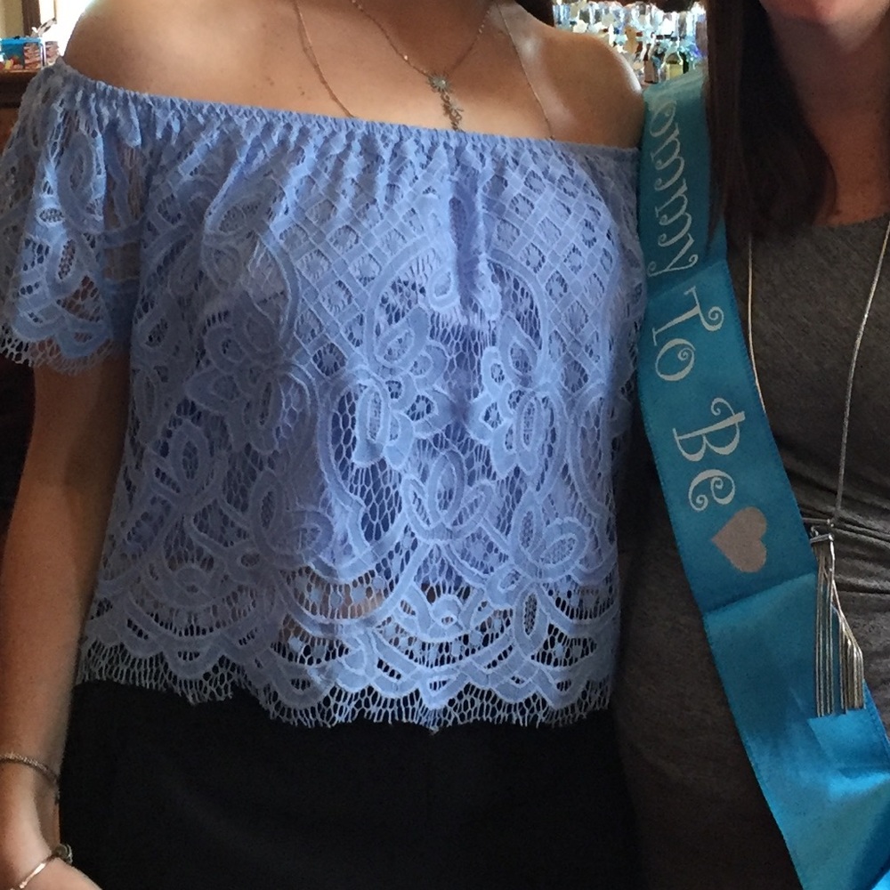 Lovely baby blue off shoulder top from Express