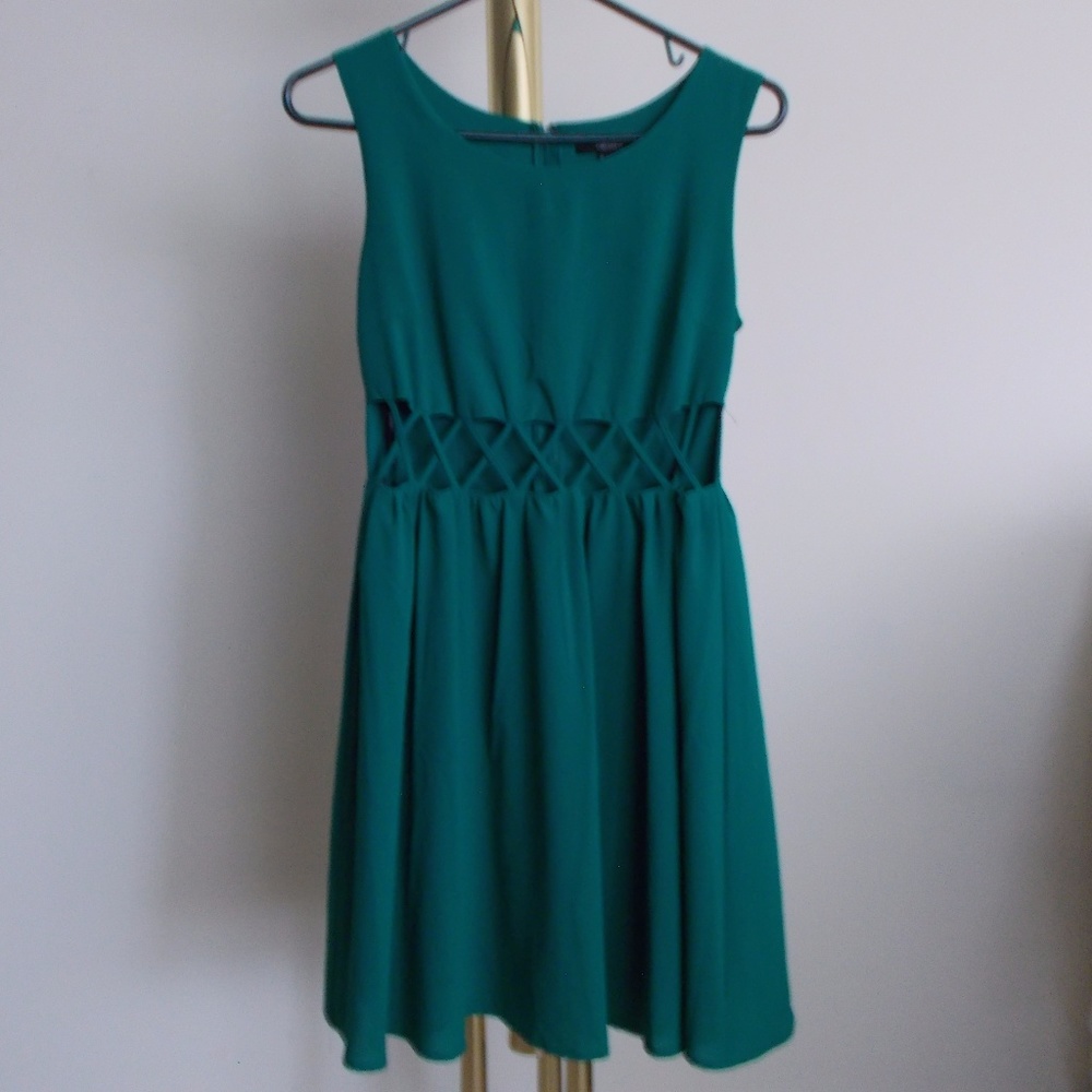 Forever 21 Green Cut Out Fit and Flare Dress