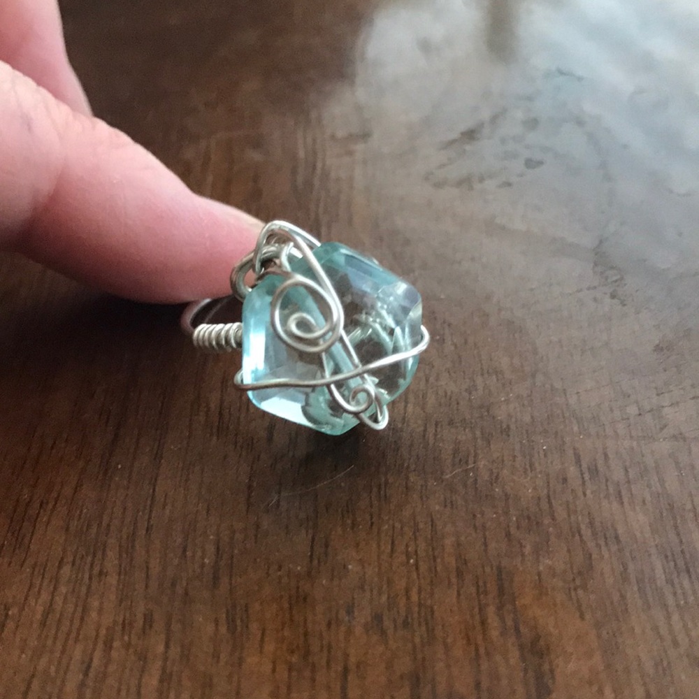 Sterling Silver Wire Wrapped Blue Topaz Ring Sz 7