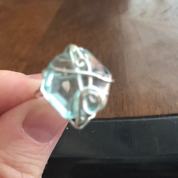 Sterling Silver Wire Wrapped Blue Topaz Ring Sz 7 - Picture 3 of 4