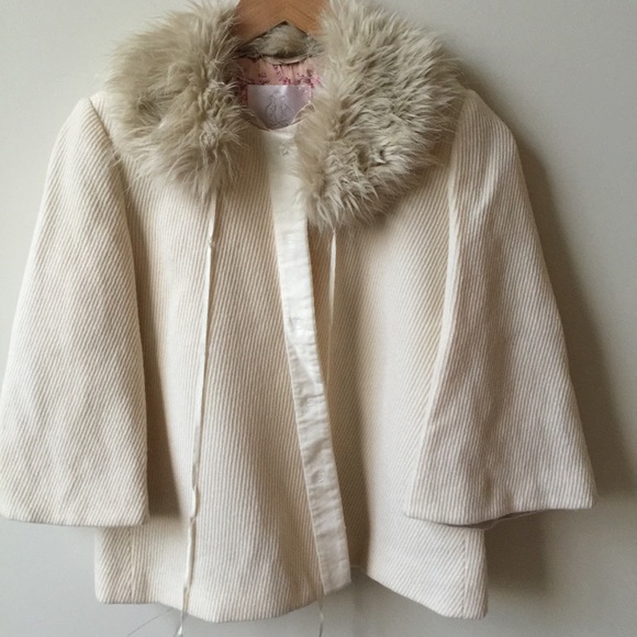 Rebecca Taylor Jackets & Blazers - Rebecca Taylor Ivory Fur Collar Swing Coat
