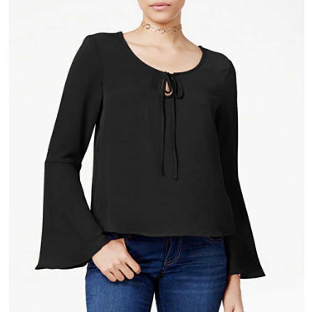 Black long sleeve top with wide arm detail