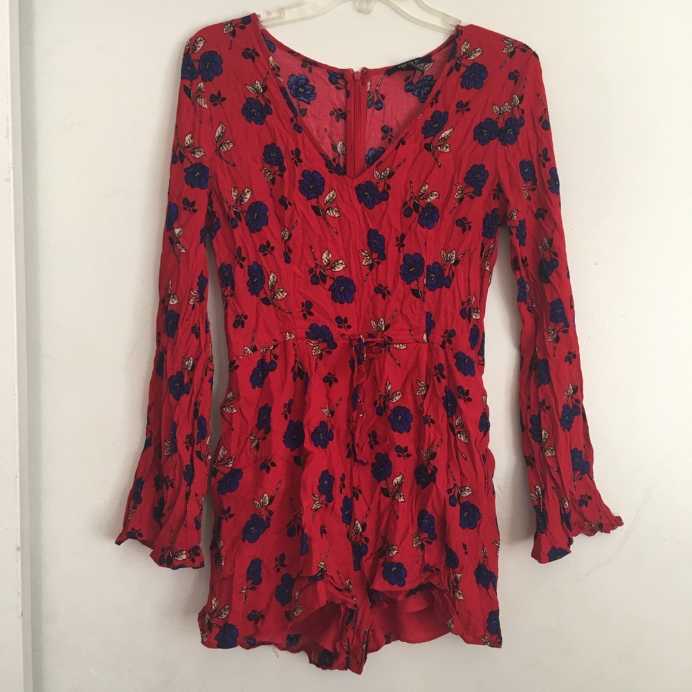 Red floral romper