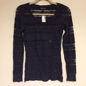 NWT Express Navy Blue Lace Long Sleeves Shirt XS