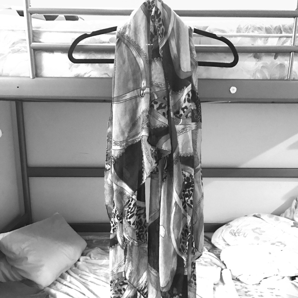 Large medieval, artful , gray fashion scarf