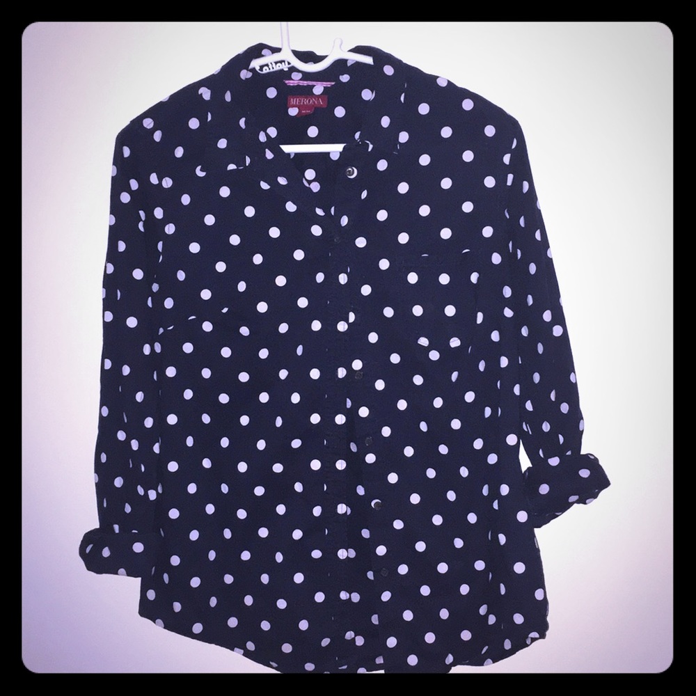 Navy White Polka Dot Merona Button Shirt