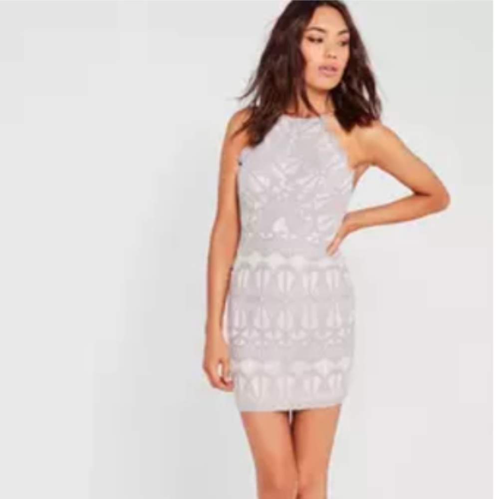 Missguided Gray Lace Bodycon Dress