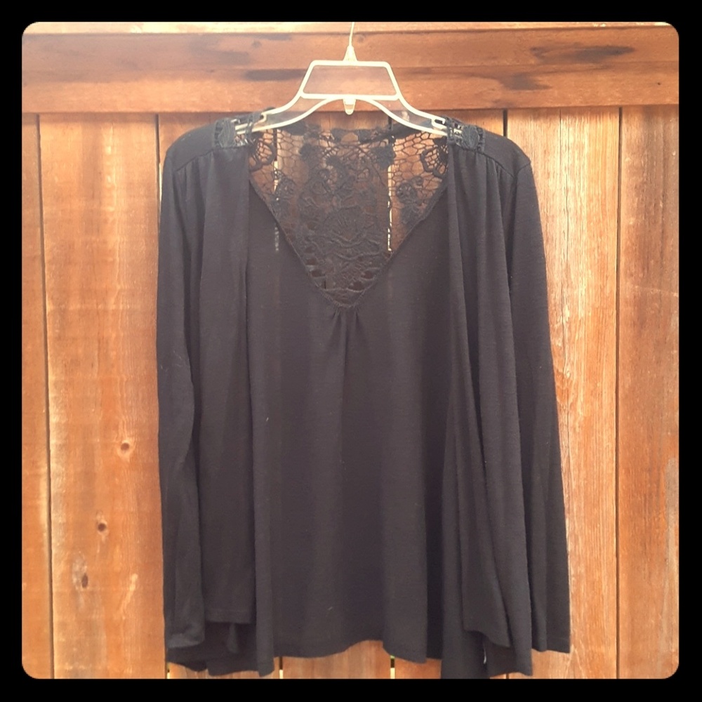 Black open lace cardigan