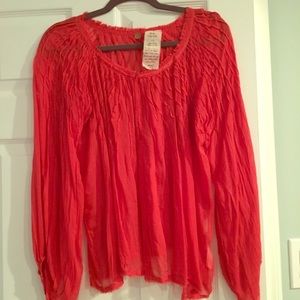 Free People Red Peasant Top Size Small