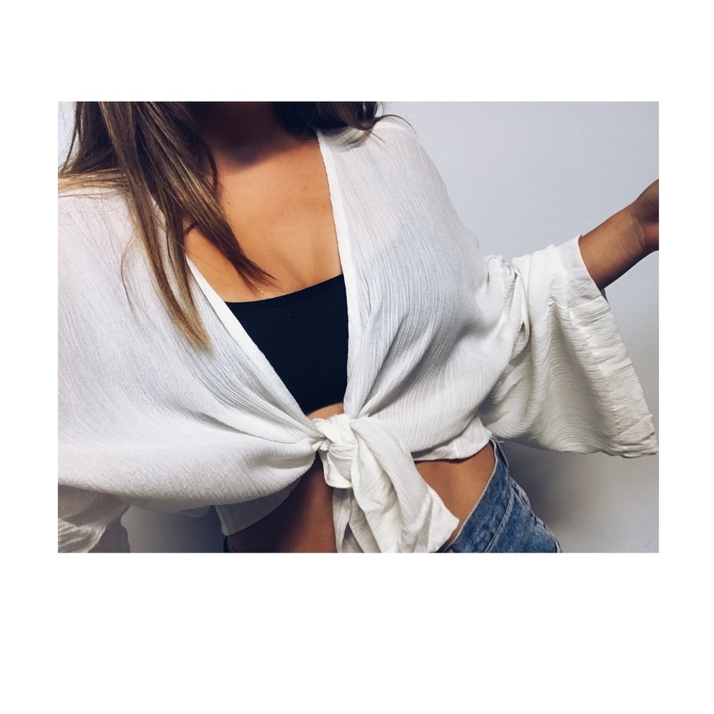 Front-tie white sheer crop top