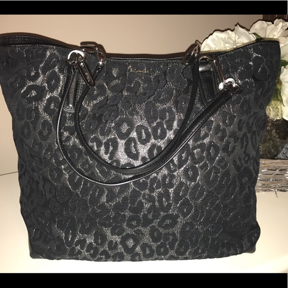 Authentic Coach black metallic cheetah tote