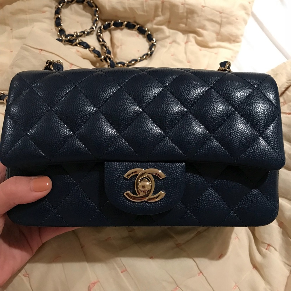 ❤️SOLD❤️ Chanel Rectangle Mini Flap Navy Caviar