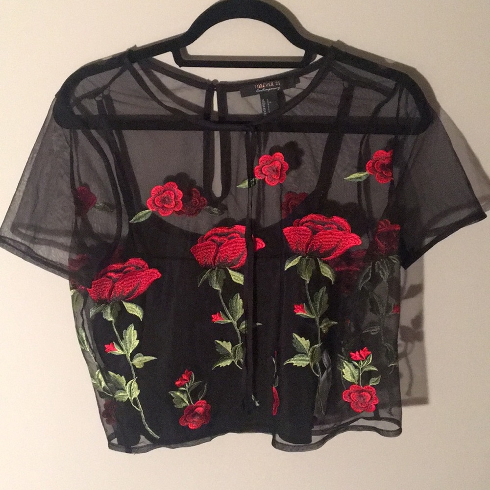 sheer rose crop top