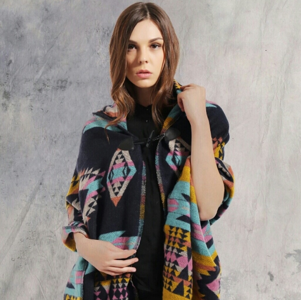 Poncho, scarf, cape, hoodie with button clasp
