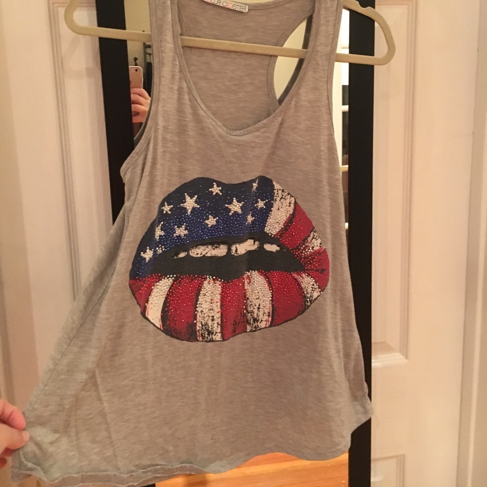 American flag rhinestone lips tee