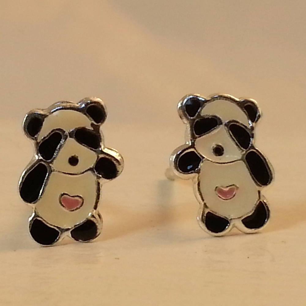 Panda Dancing Bear Earrings Sterling Silver 925