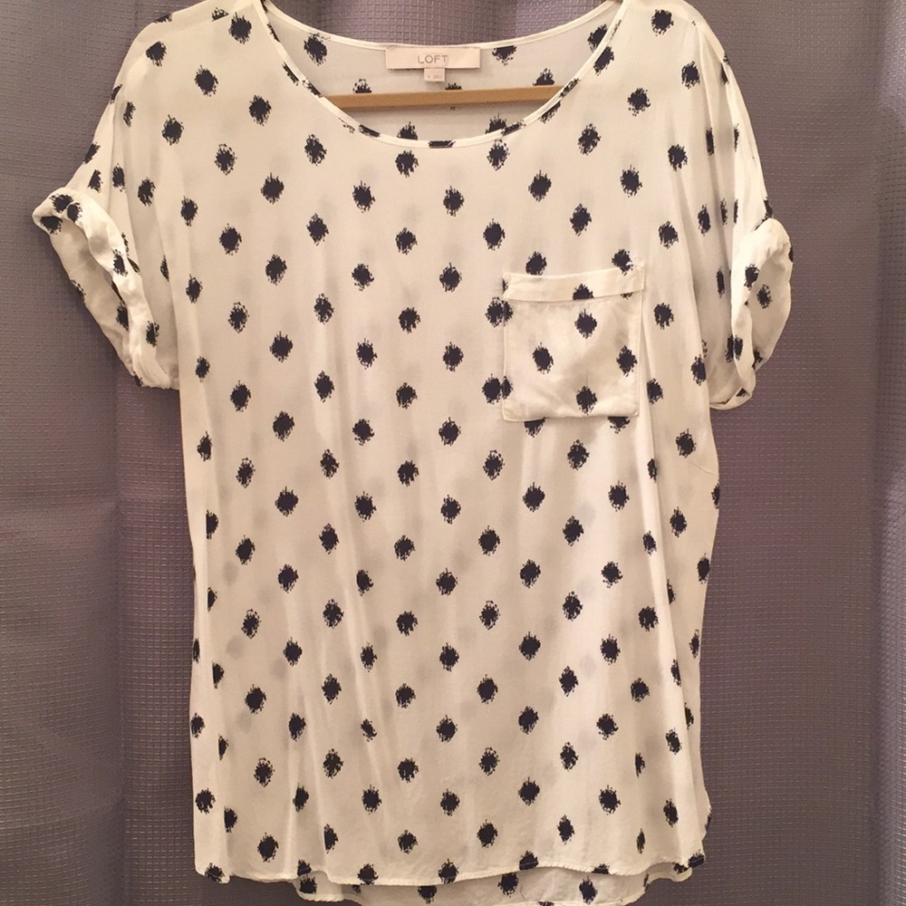 LOFT white & black polka dot top