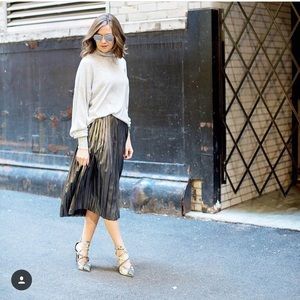 Silver pleated midi skirt
