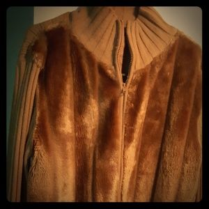 Caramel Colored Sweater with faux fur in the front