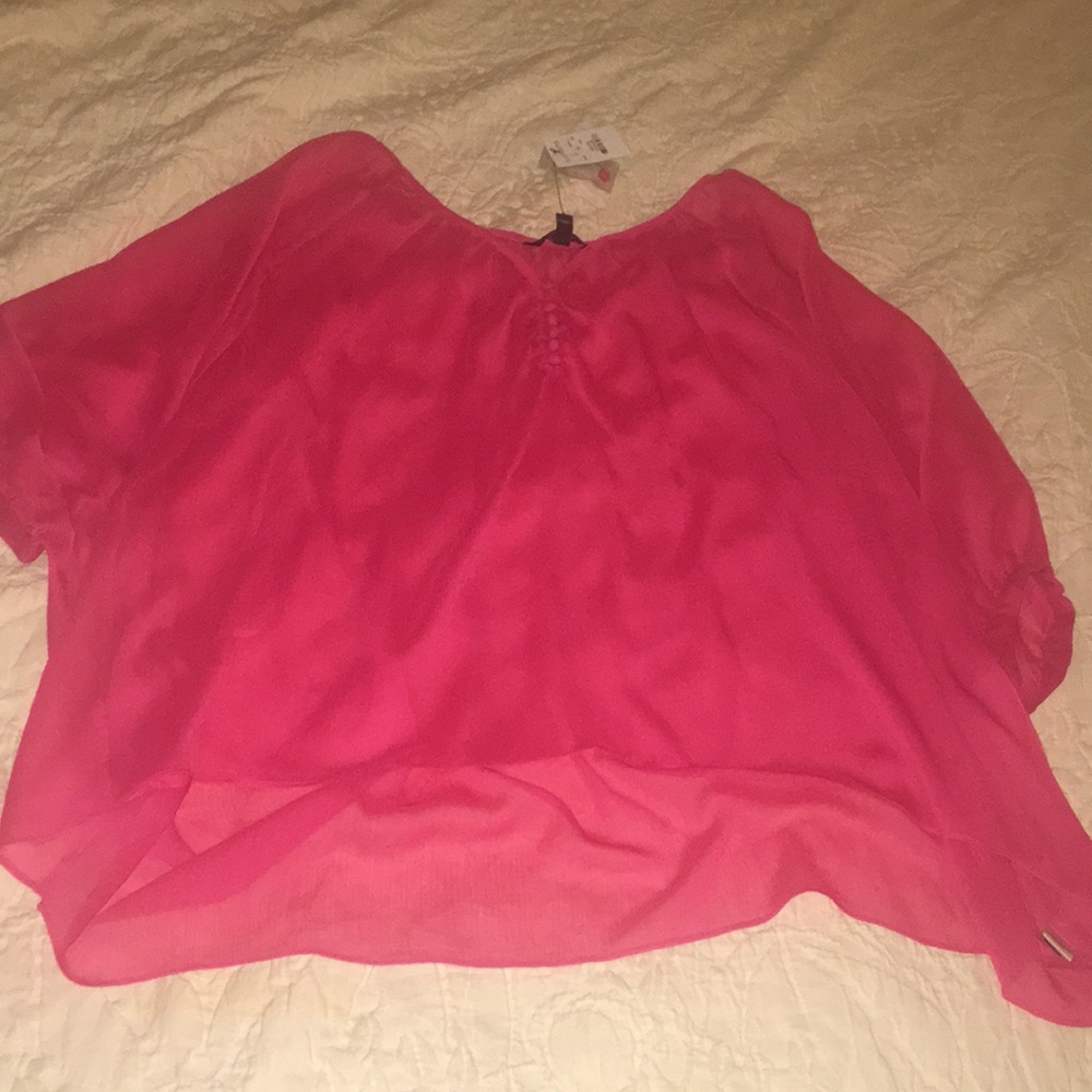 Express Sheer Billowy Hot Pink Shirt