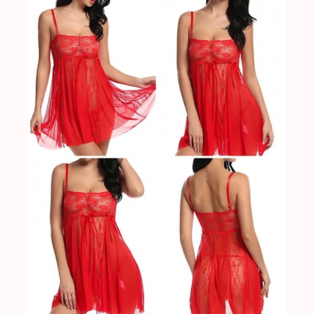 Red Laced Babydoll Lingerie Set