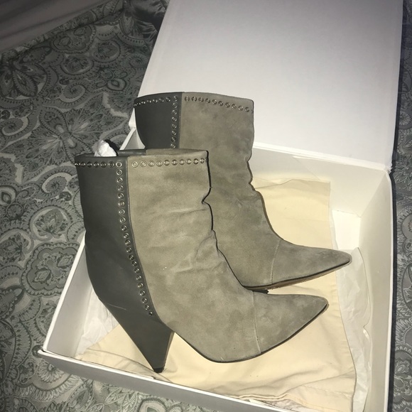 Gray leather/suede booties - Picture 3 of 8