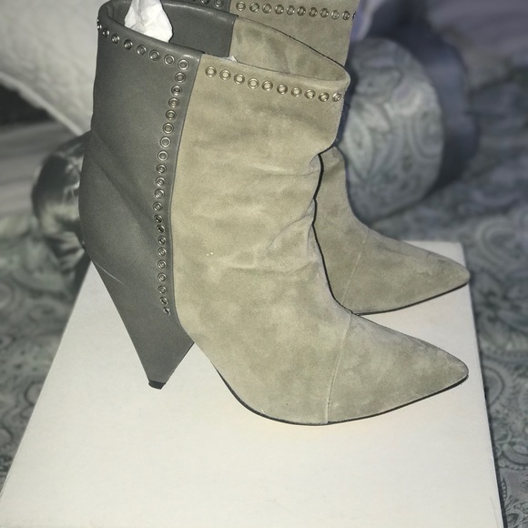 Gray leather/suede booties - Picture 4 of 8