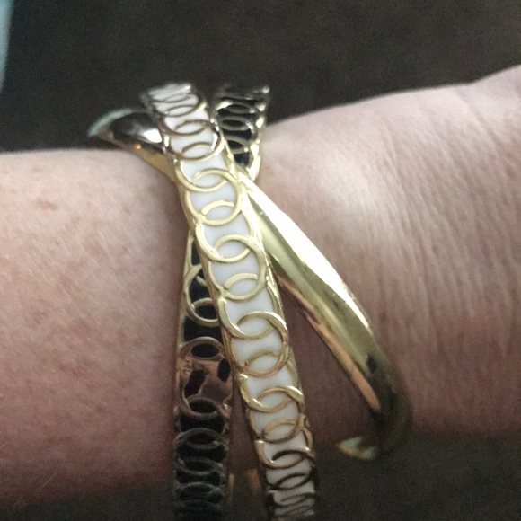 3 Bangle Metal Bracelets Welded Together, NWOT - Picture 2 of 4