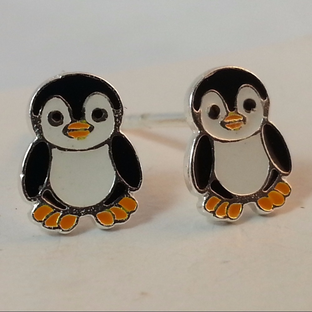 Sweet Penguin Earrings Sterling Silver-small size