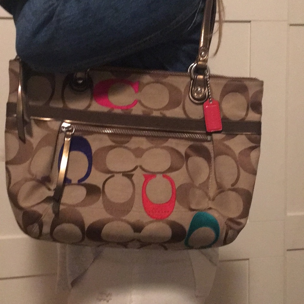 Coach monogram print shoulder purse