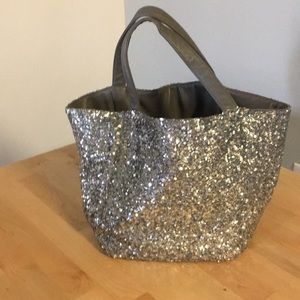 Amazing silver sequin & leather women's tote