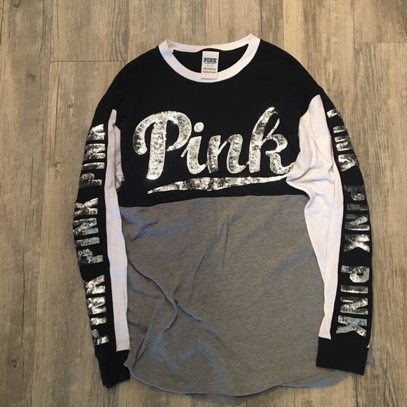 PINK sequin black white grey long sleeve shirt - Picture 1 of 4