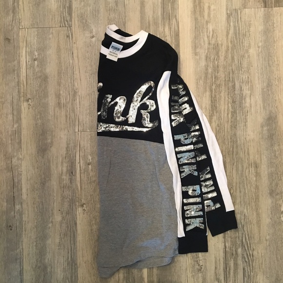 PINK sequin black white grey long sleeve shirt - Picture 2 of 4