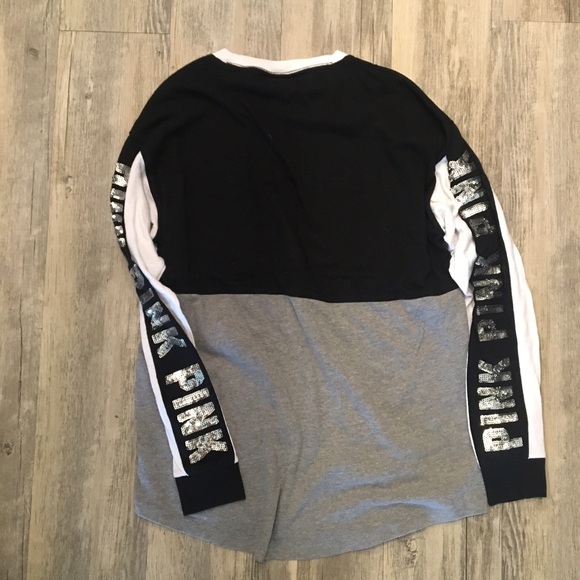 PINK sequin black white grey long sleeve shirt - Picture 4 of 4