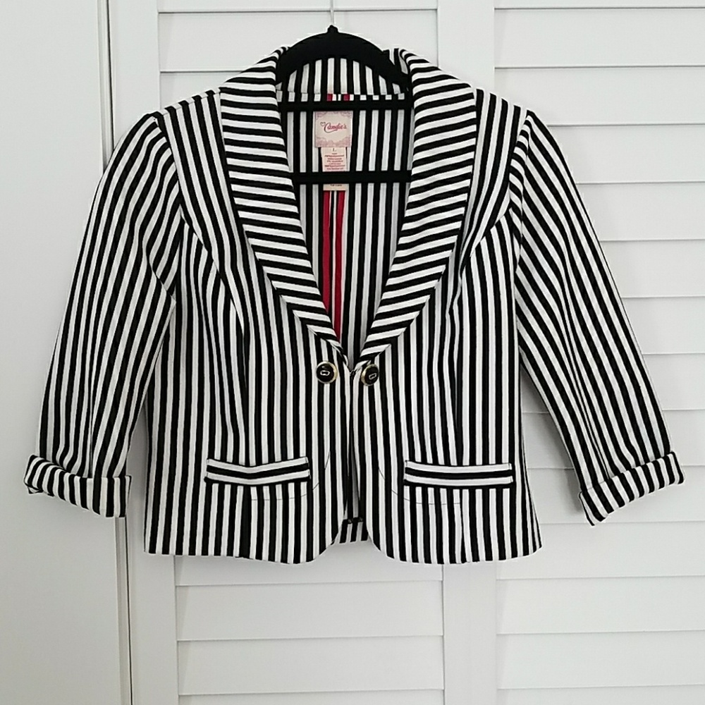 Candies Black and White Striped Cropped Blazer