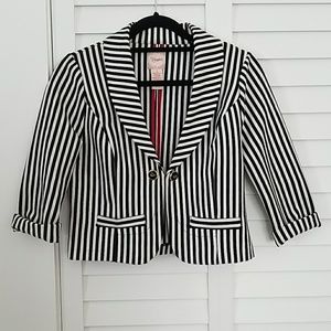Candies Black and White Striped Cropped Blazer