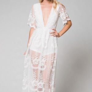 NWT White Lace Maxi Dress with Romper