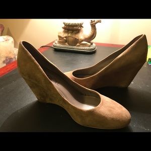 Tan Suede Wedged Pumps