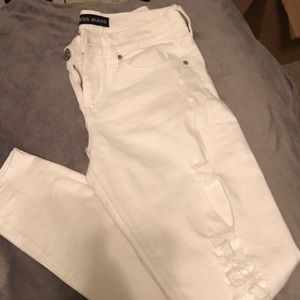 White distressed jean mid rise legging