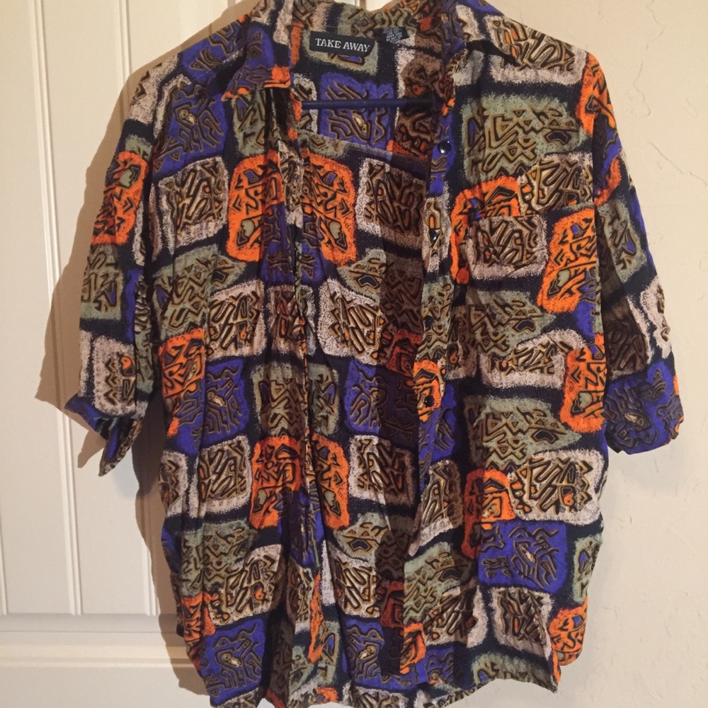 Funky Aztec Pattern Button Up Shirt Size Large