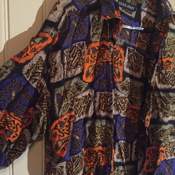 Funky Aztec Pattern Button Up Shirt Size Large - Picture 2 of 5