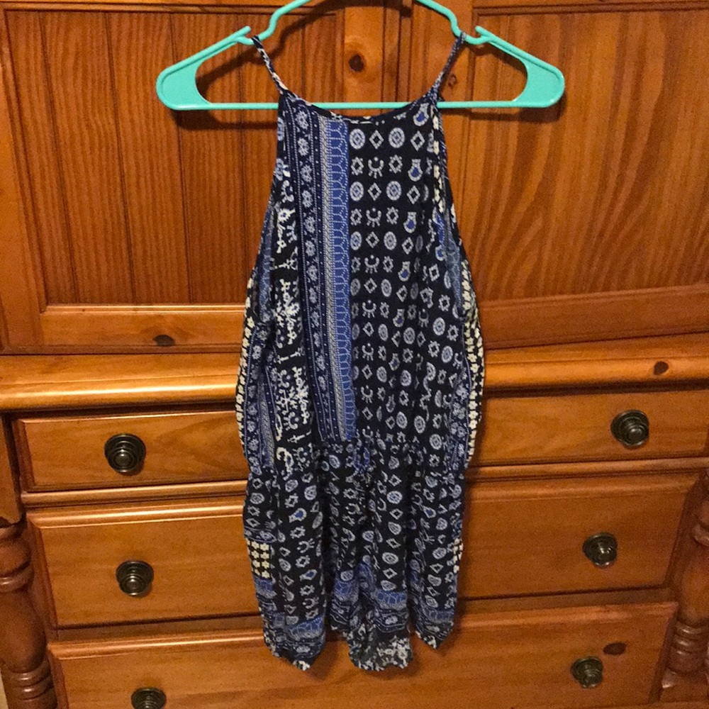 Blue and white printed romper. Size Medium.