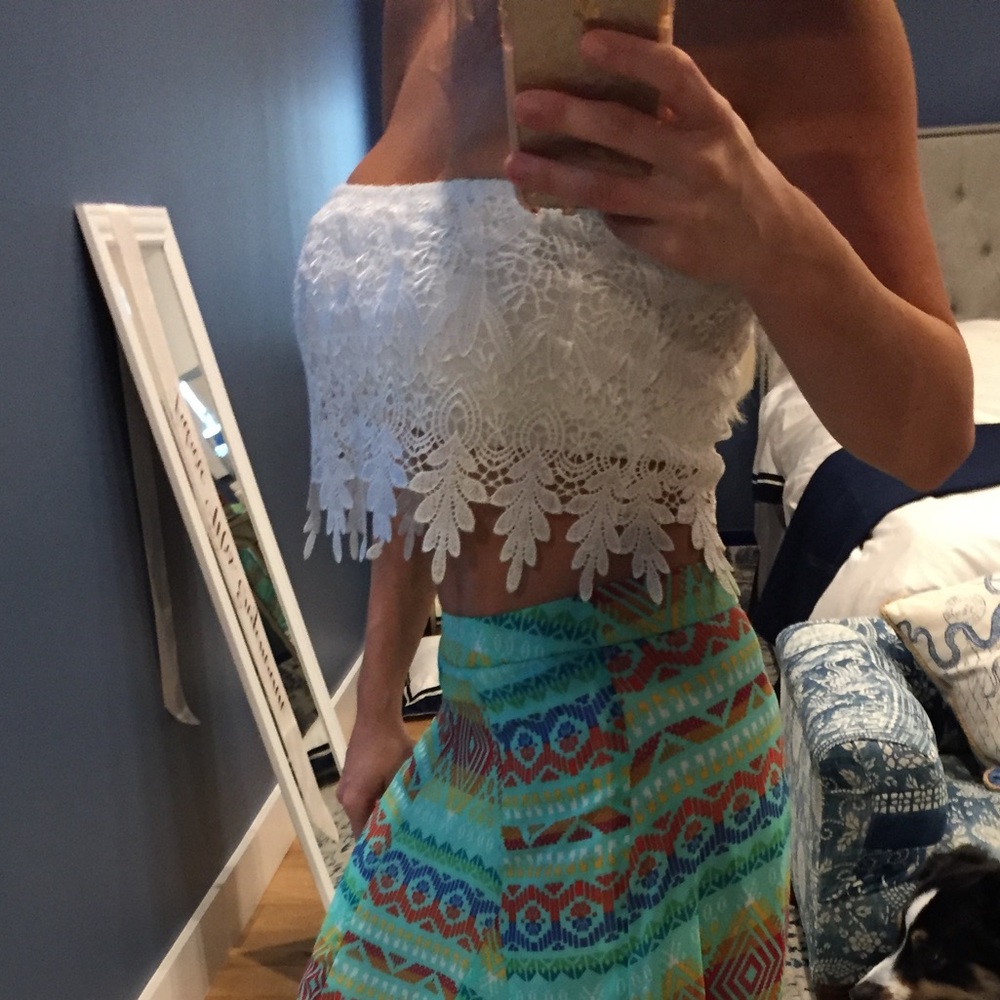 White LF Tube Top with Floral Lace