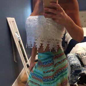 White LF Tube Top with Floral Lace