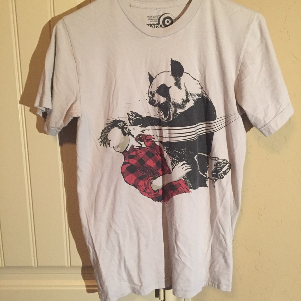 Graphic Tee Panda Grey Gray Black White Small