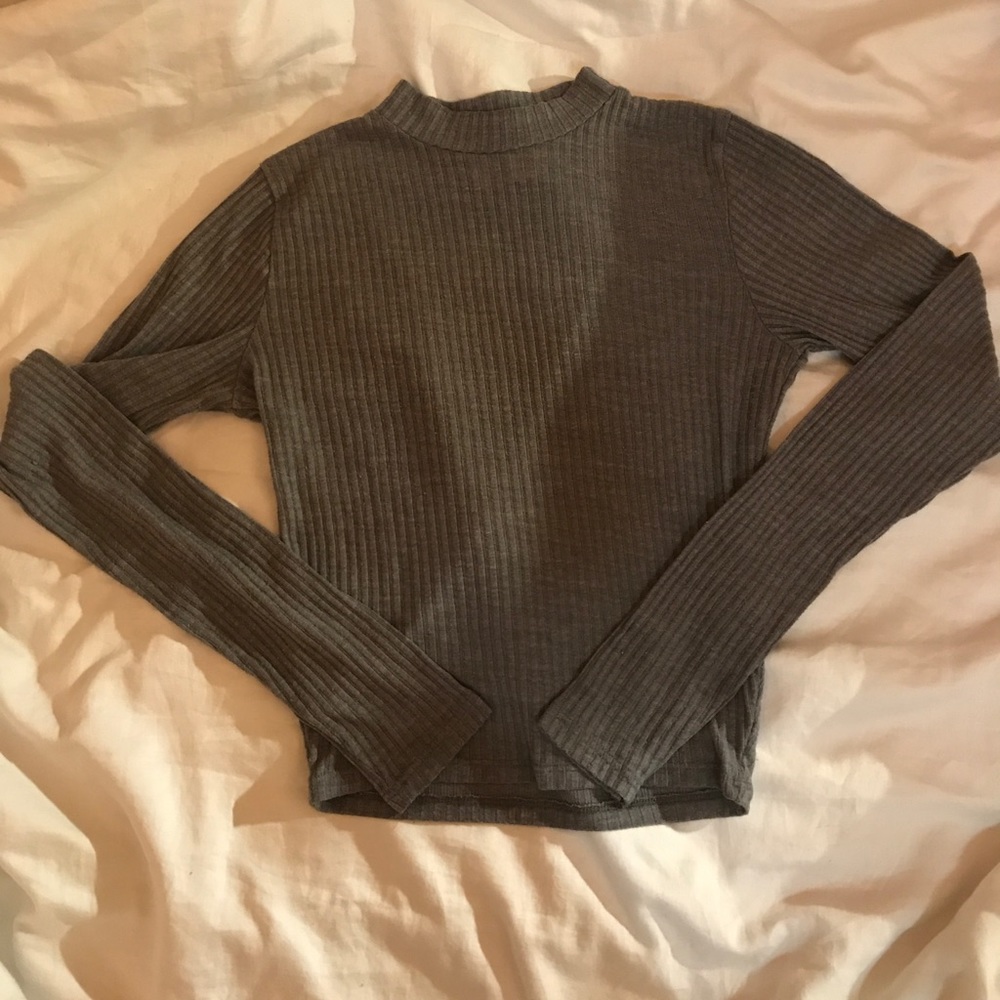 Grey mock neck cropped long sleeve