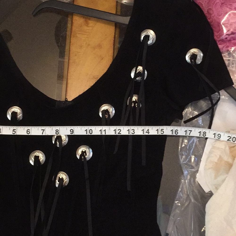 Western Fringe Concho Black Suede Dress 9/10 *VINTAGE* - Picture 10 of 15