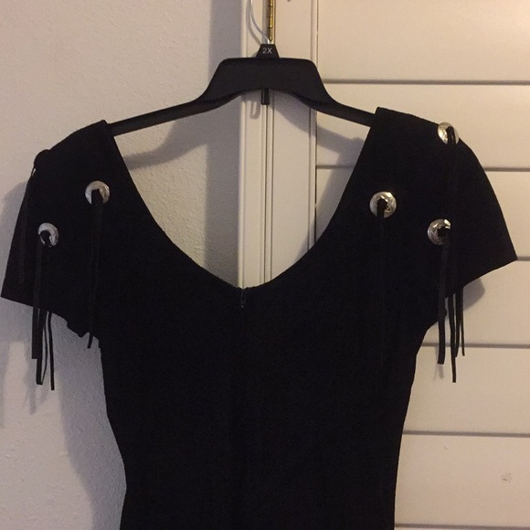 Western Fringe Concho Black Suede Dress 9/10 *VINTAGE* - Picture 7 of 15