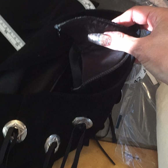 Western Fringe Concho Black Suede Dress 9/10 *VINTAGE* - Picture 14 of 15