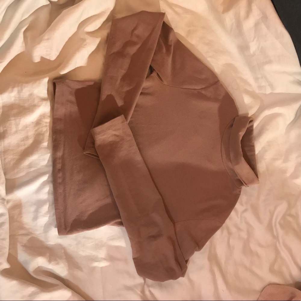 Walnut/nude cropped turtleneck